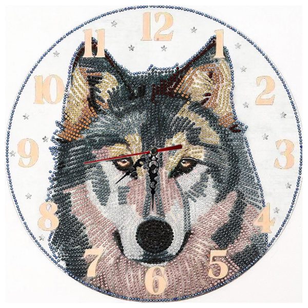 Wolf Clock Mosaic Part Special Shape Diamond DIY Painting Kit Gifts