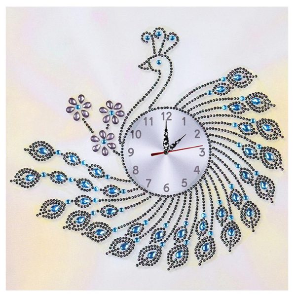 DIY Peafowl Special Shaped Diamond Painting Cross Stitch Clock Home Decor